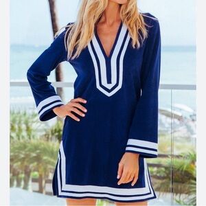 Cabana Life Terry Navy Blue and White Women's Swim Cover-Up